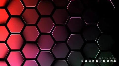 Abstract hexagon gradient colorful light pattern with a dark background techn Stock Illustration