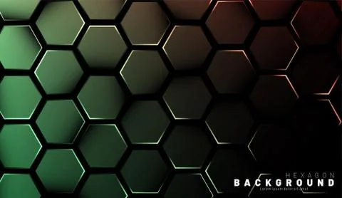 Abstract hexagon gradient colorful light pattern with a dark background techn Stock Illustration