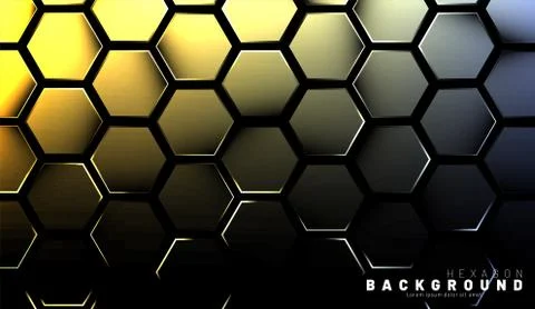 Abstract hexagon gradient colorful light pattern with a dark background techn Illustrazione stock