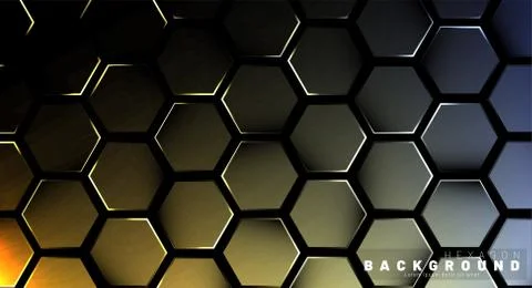 Abstract hexagon gradient colorful light pattern with a dark background techn Stock Illustration