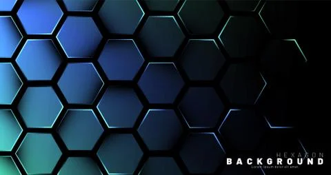Abstract hexagon gradient colorful light pattern with a dark background techn Stock Illustration