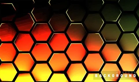 Abstract hexagon gradient colorful light pattern with a dark background techn Stock Illustration