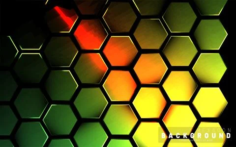 Abstract hexagon gradient colorful light pattern with a dark background techn Stock Illustration