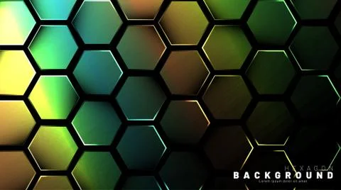 Abstract hexagon gradient colorful light pattern with a dark background techn Stock Illustration