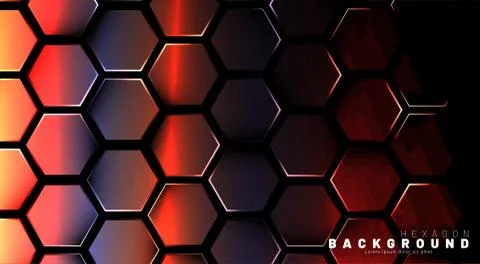 Abstract hexagon gradient colorful light pattern with a dark background techn Illustrazione stock