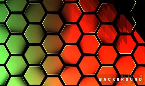Abstract hexagon gradient colorful light pattern with a dark background techn Stock Illustration