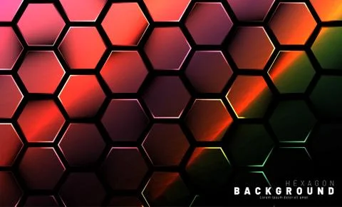 Abstract hexagon gradient colorful light pattern with a dark background techn Stock Illustration