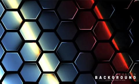 Abstract hexagon gradient colorful light pattern with a dark background techn Stock Illustration