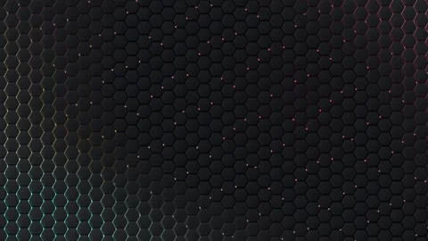 Abstract hexagon grid background, with glowing pulsing, light particles, di.. Stock Footage 345841298
