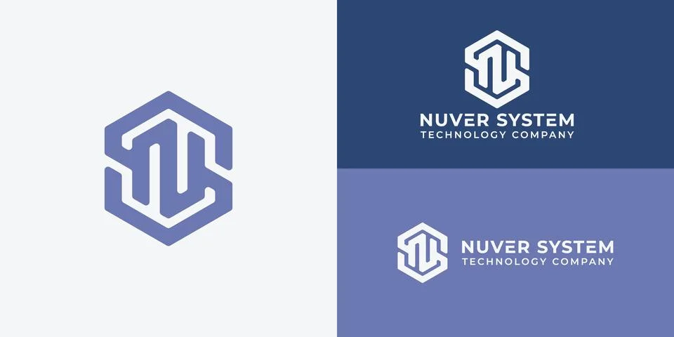 Abstract hexagon initial letter NS or SN logo in purple color Stock Illustration