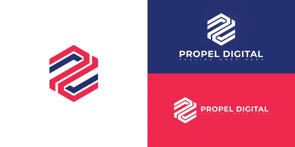 Abstract hexagon initial letter PD or DP in red-blue color Stock Illustration