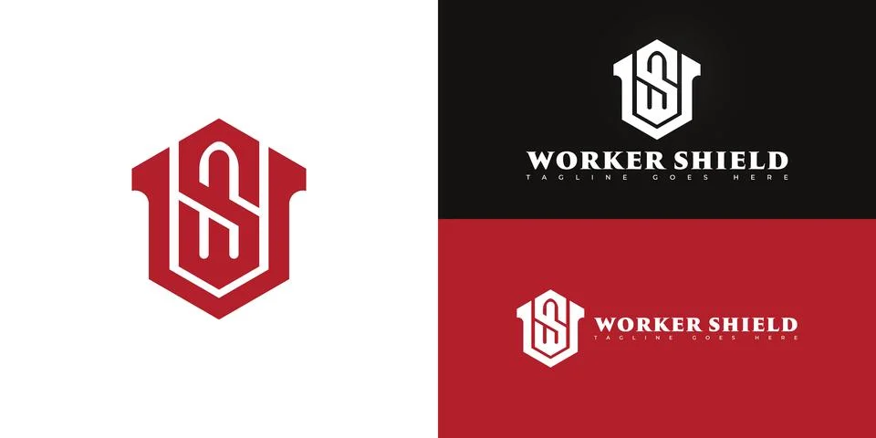 Abstract hexagon initial letter WS or SW in red color Stock Illustration