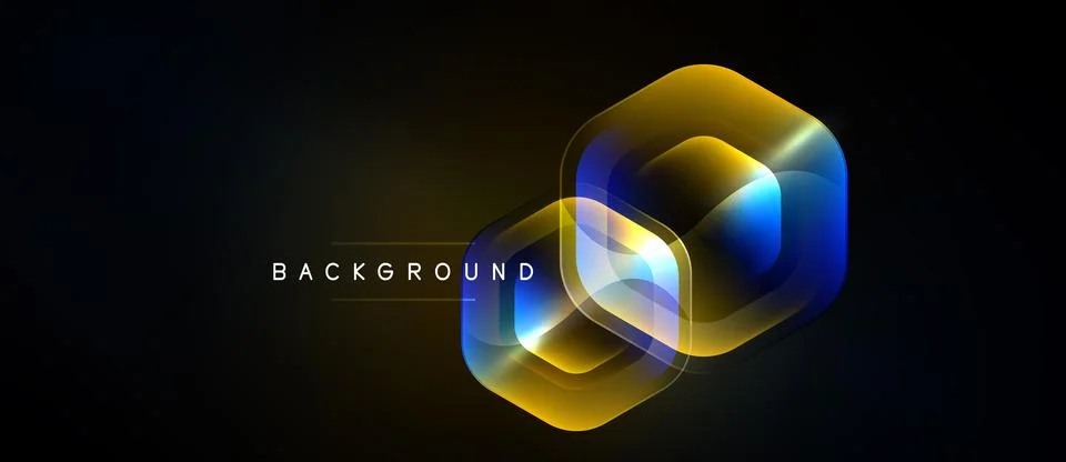 Abstract hexagon layers create glowing effect. Dark background emphasizes 스톡 일러스트