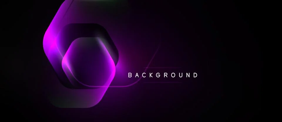 Abstract hexagon layers create glowing effect. Dark background emphasizes Stock Illustration