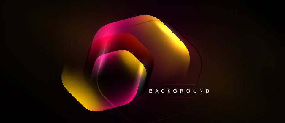 Abstract hexagon layers create vibrant glow. Dark background emphasizes col.. Stockillustratie