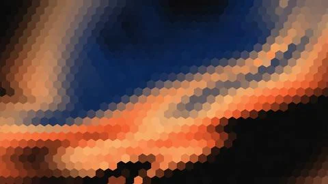 Abstract hexagon mosaic background with orange wave and dark blue space grid Stock Illustration