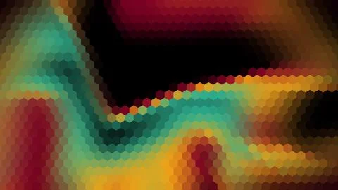 Abstract hexagon mosaic background with wavy blue yellow red colorful gradient Stock Illustration