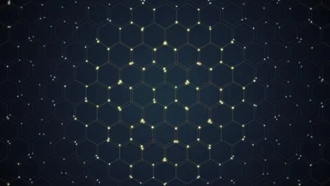 Abstract Hexagon Network Grid with Glowing Particles on Dark Blue Background Stock Footage 348072639