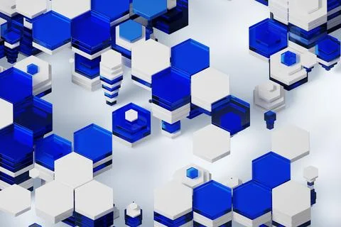 Abstract hexagon pattern 3d background. Many stacks of blue glass and white Stock Illustration