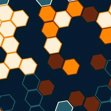 Abstract Hexagon Pattern Background - Geometric Mosaic of Orange, Cream, Stock Illustration