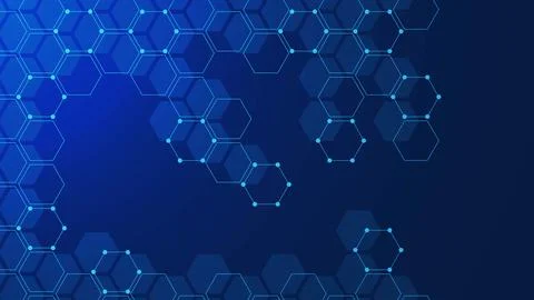 Abstract hexagon pattern background with molecular structure and particle Stock Illustration