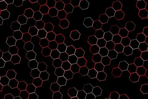 Abstract hexagon pattern with black background and red accents Stock Illustration