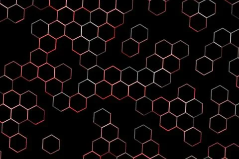 Abstract hexagon pattern with black background and red accents Stock Illustration