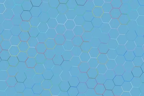 Abstract hexagon pattern on blue background with colorful lines Stock Photos