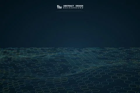 Abstract hexagon pattern of blue tech on gradient dark blue design background Stock Illustration
