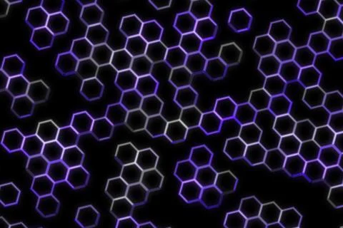 Abstract hexagon pattern glowing in dark background Stock Illustration