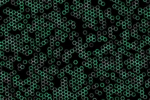 Abstract hexagon pattern with glowing green and white lines Stock Illustration