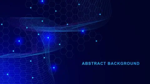 Abstract hexagon pattern with glowing particle and wave flow. Stock Illustration