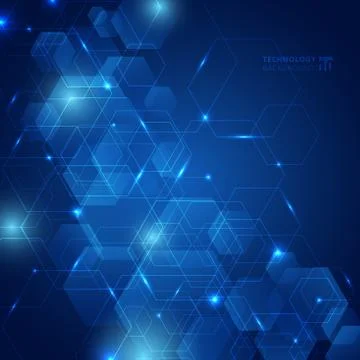 Abstract hexagon pattern with laser light on dark blue background technology Stock Illustration