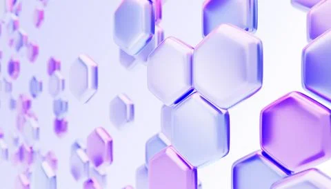 Abstract hexagon pattern perspective. Render 3d background with glass Illustrazione stock