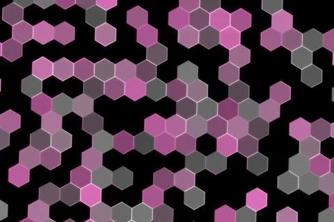 Abstract hexagon pattern with pink and gray colors on black Stock Illustration