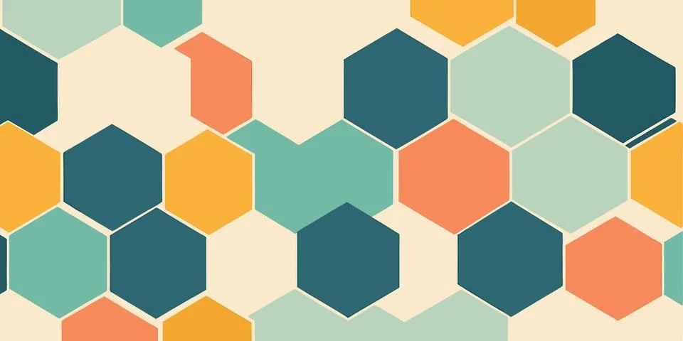 Abstract Hexagon Pattern Teal Orange Yellow Background Stock Illustration