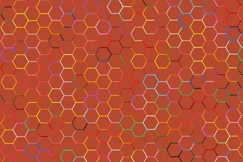 Abstract hexagon pattern with vibrant colors on red background 스톡 일러스트