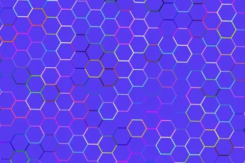 Abstract hexagon pattern with vibrant colors and glowing lines Stock Illustration