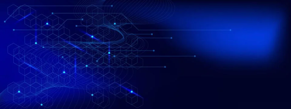 Abstract hexagon pattern with wave flow and circuit lines. Stock Illustration