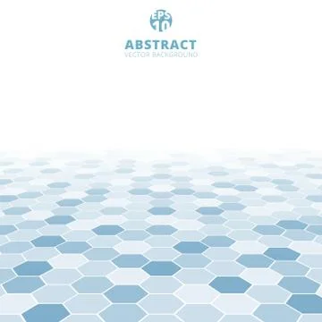 Abstract hexagon perspective pattern white and blue color background. Stock Illustration