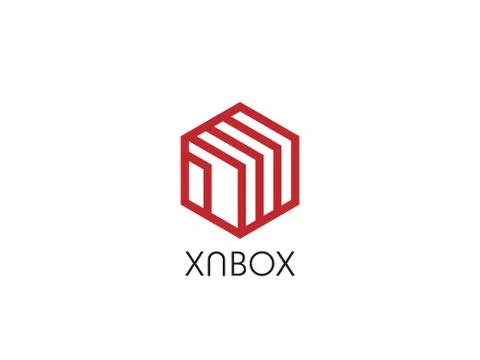 Abstract hexagon polygon box shape logo. icon template for business, logistic Stock Illustration
