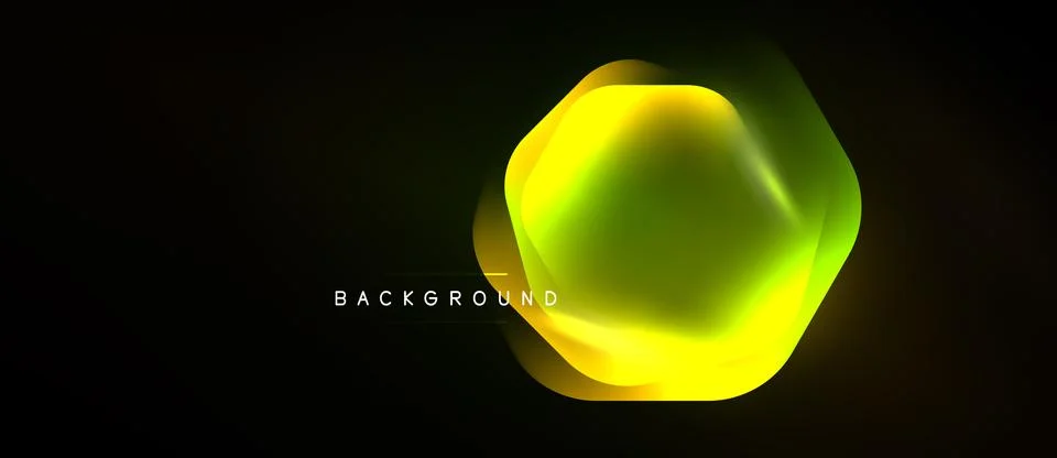 Abstract hexagon shape glows brightly against dark background. Vibrant yellow Stockillustratie