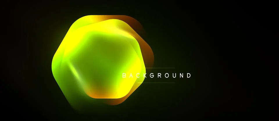 Abstract hexagon shape glows brightly against dark background. Vibrant colors 스톡 일러스트