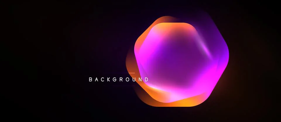 Abstract hexagon shape glows, vibrant colors blend. Dark background emphasize Stockillustratie