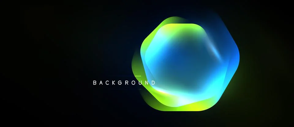 Abstract hexagon shape glows, vibrant colors blend. Dark background emphasize Stock Illustration
