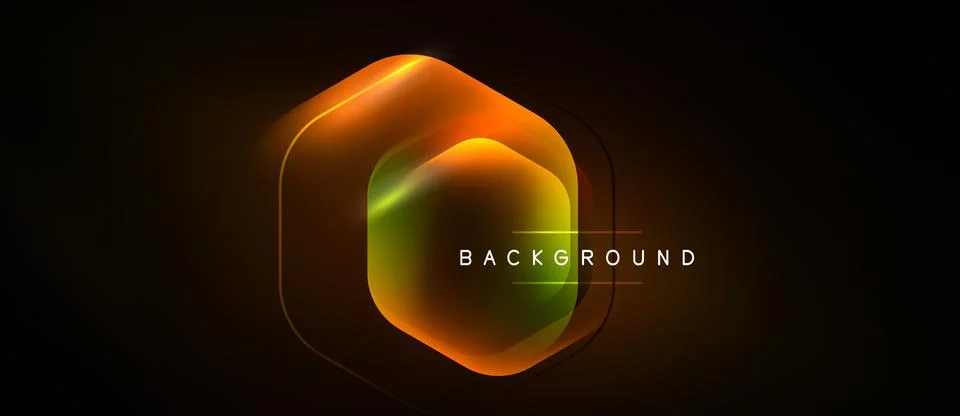 Abstract hexagon shape glows warmly against dark background. Text reads Stockillustratie
