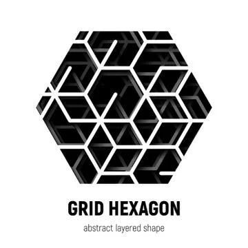 Abstract hexagon shape with layered lines triangular grid and shadow Stock Illustration