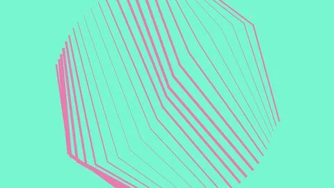 Abstract hexagon shape with pink lines on green background Stock Illustration