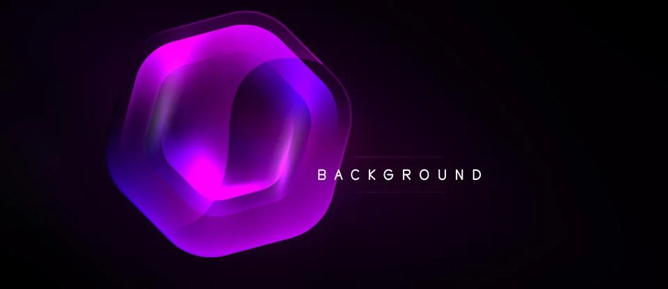 Abstract hexagon shape, vibrant pinks, blues. Dark background creates depth, Stock Illustration