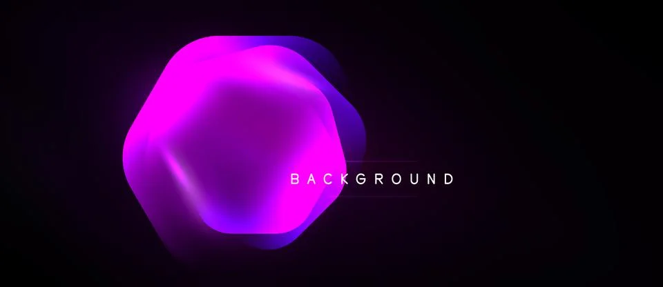 Abstract hexagon shape, vibrant pinks, blues. Dark background creates glowing Stock Illustration